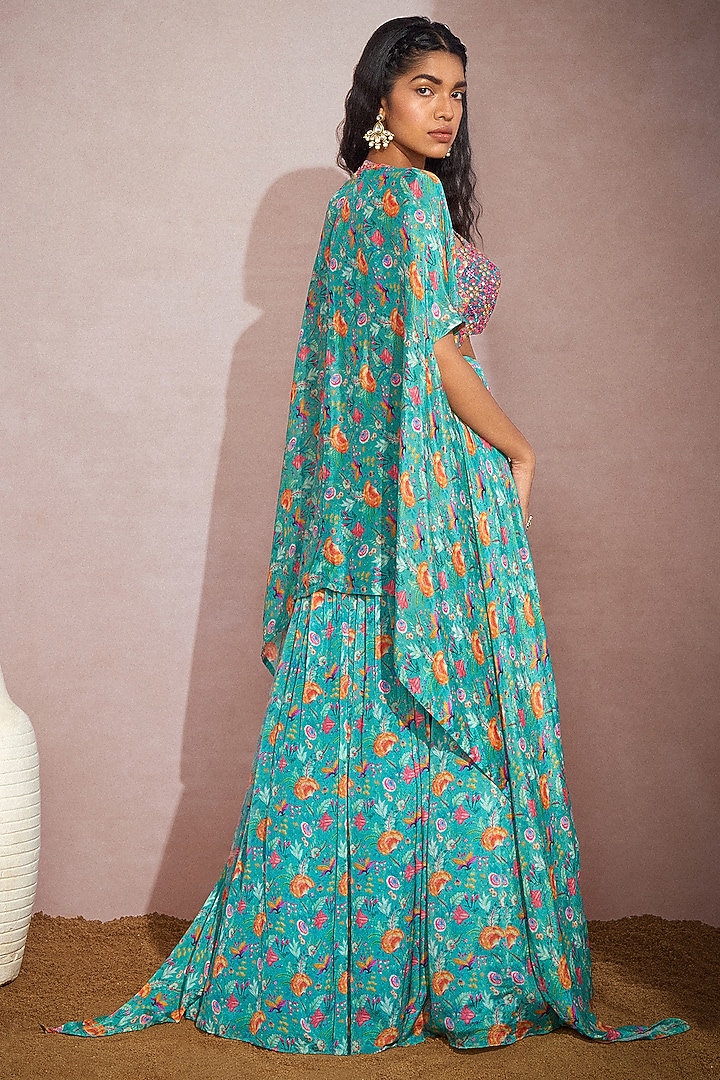 Teal Embroidered Skirt Set by Aneesh Agarwaal PRET at Pernia's Pop Up Shop