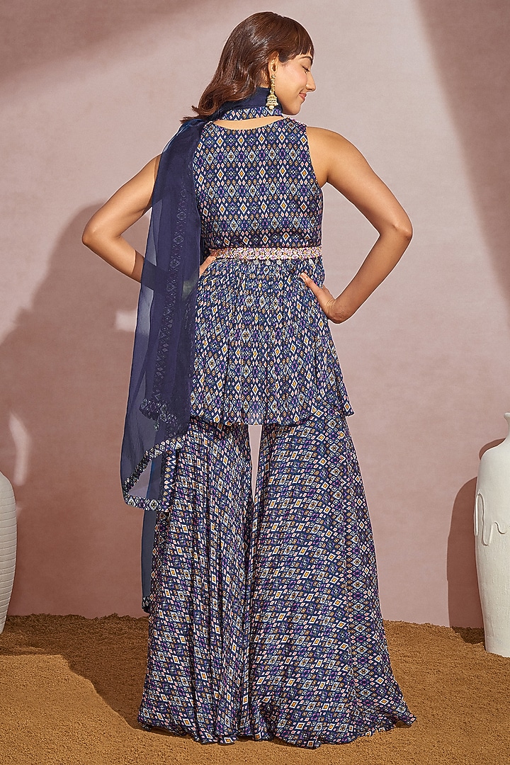 Navy Chiffon Wedding Sharara Set by Aneesh Agarwaal PRET at Pernia's Pop Up Shop