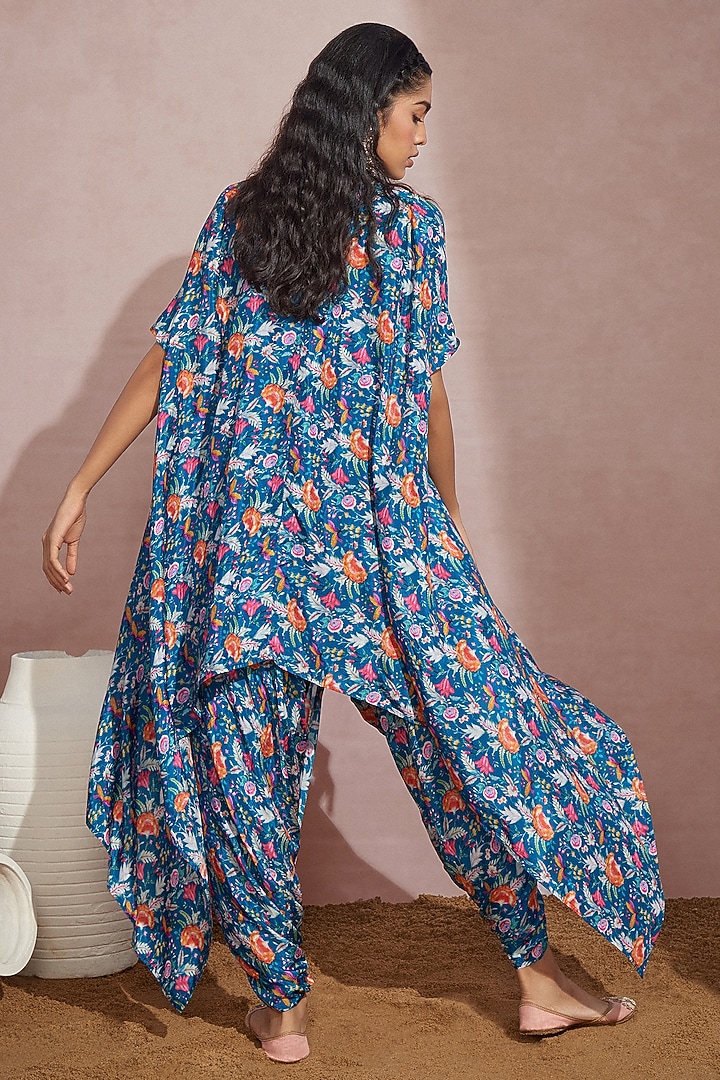 Royal Blue Embroidered Jumpsuit With Cape by Aneesh Agarwaal PRET at Pernia's Pop Up Shop