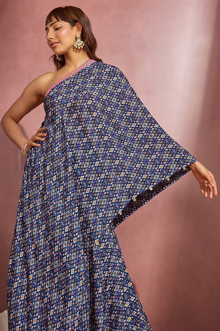 Navy Blue Silk Embroidered Wedding Sharara Set by Aneesh Agarwaal PRET at Pernia's Pop Up Shop