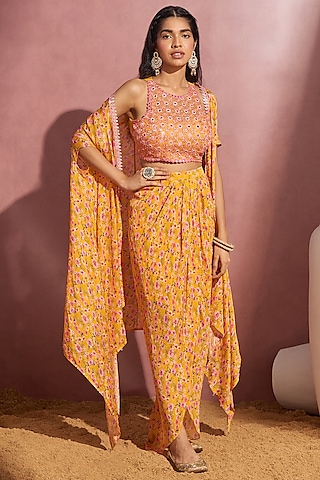Yellow Embroidered Skirt Set by Aneesh Agarwaal PRET