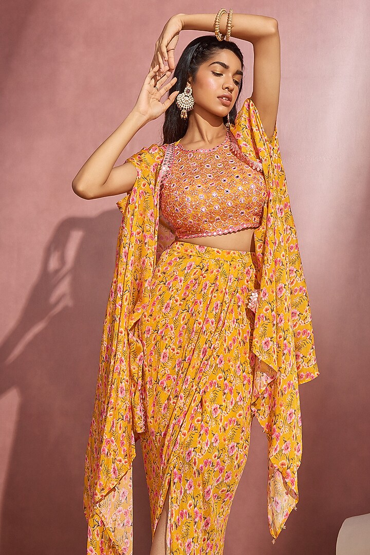 Yellow Embroidered Skirt Set by Aneesh Agarwaal PRET at Pernia's Pop Up Shop