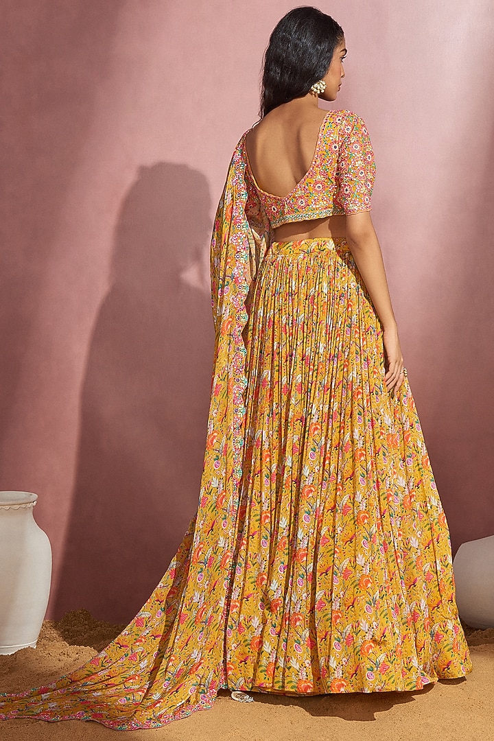 Mustard Yellow Chiffon Embroidered Wedding Lehenga Set by Aneesh Agarwaal PRET at Pernia's Pop Up Shop