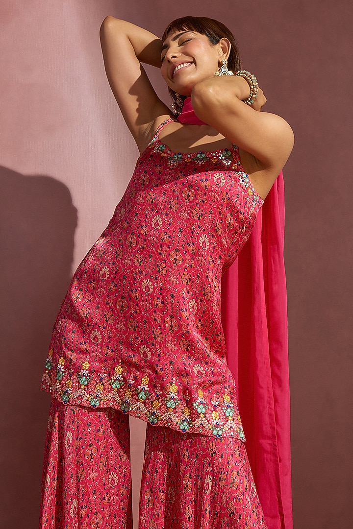 Pink Embroidered Wedding Sharara Set by Aneesh Agarwaal PRET at Pernia's Pop Up Shop
