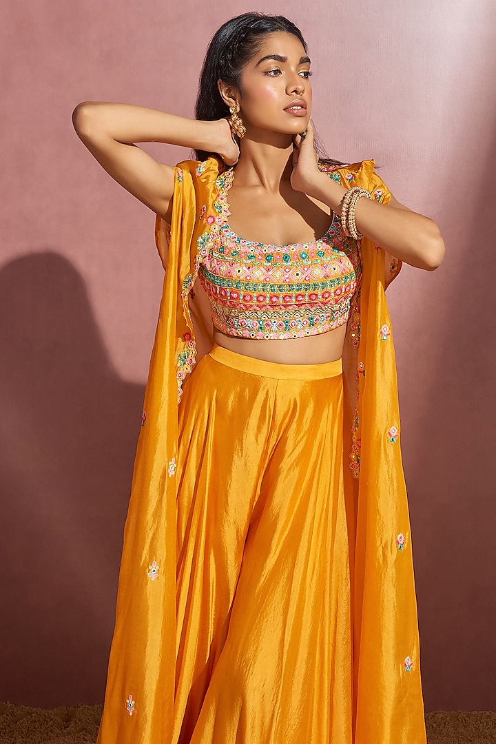 Yellow Silk Embroidered Wedding Sharara Set by Aneesh Agarwaal PRET at Pernia's Pop Up Shop