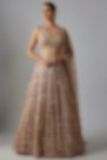 Gold Net Sequins Embroidered Bridal Lehenga Set by Aneesh Agarwaal at Pernia's Pop Up Shop