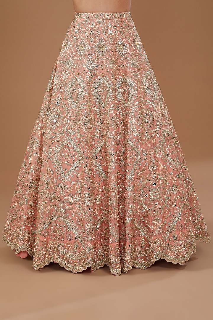 Peach Silk Organza Cutdana Embroidered Bridal Lehenga Set by Aneesh Agarwaal at Pernia's Pop Up Shop