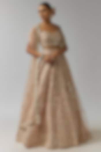 Pink Net Mirror & Thread Embroidered Bridal Lehenga Set by Aneesh Agarwaal at Pernia's Pop Up Shop