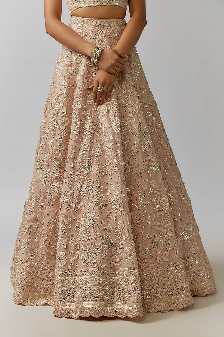 Pink Net Mirror & Thread Embroidered Bridal Lehenga Set by Aneesh Agarwaal at Pernia's Pop Up Shop