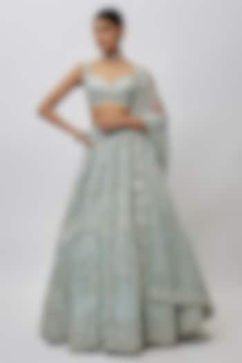 Sky Blue Silk Organza Bridal Lehenga Set by Aneesh Agarwaal at Pernia's Pop Up Shop