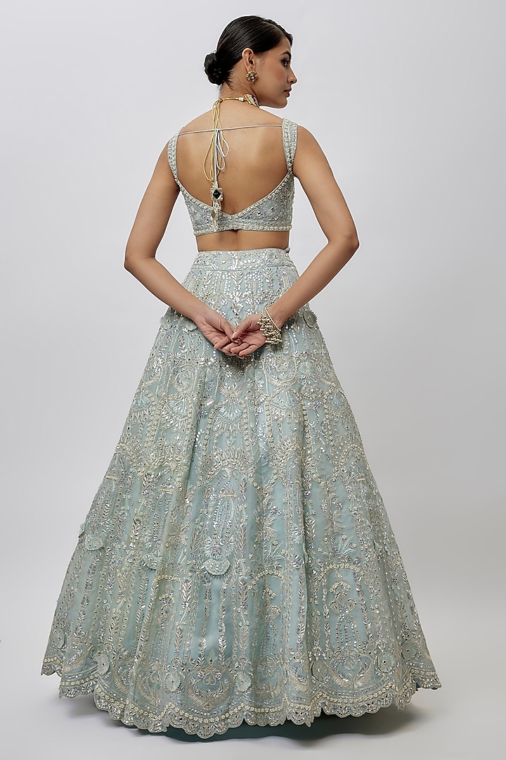 Sky Blue Silk Organza Bridal Lehenga Set by Aneesh Agarwaal at Pernia's Pop Up Shop
