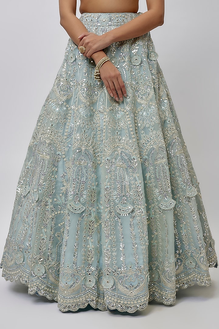 Sky Blue Silk Organza Bridal Lehenga Set by Aneesh Agarwaal at Pernia's Pop Up Shop