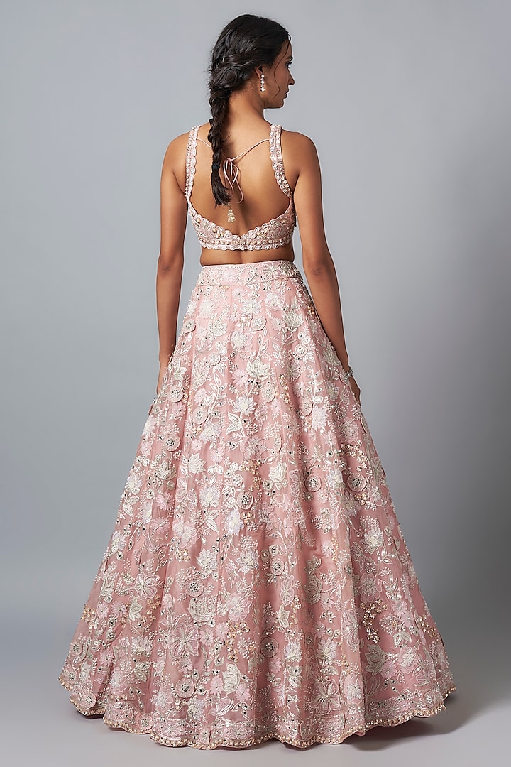 Lilac Silk Organza Applique Embroidered Bridal Lehenga Set by Aneesh Agarwaal at Pernia's Pop Up Shop