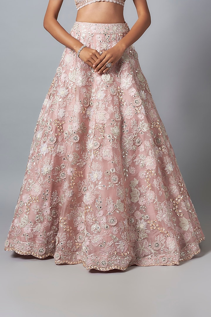 Lilac Silk Organza Applique Embroidered Bridal Lehenga Set by Aneesh Agarwaal at Pernia's Pop Up Shop