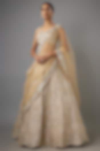 Champagne Organza Bridal Lehenga Set by Aneesh Agarwaal at Pernia's Pop Up Shop