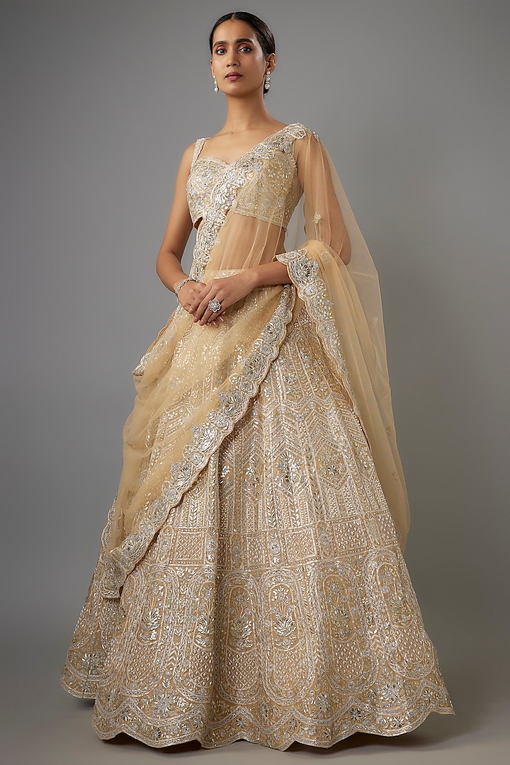 Champagne Organza Bridal Lehenga Set by Aneesh Agarwaal at Pernia's Pop Up Shop