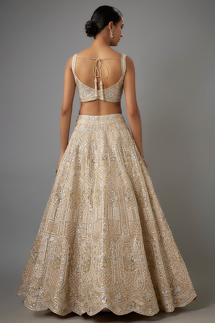 Champagne Organza Bridal Lehenga Set by Aneesh Agarwaal at Pernia's Pop Up Shop