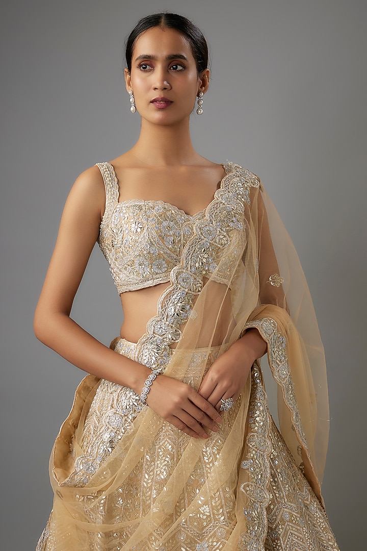 Champagne Organza Bridal Lehenga Set by Aneesh Agarwaal at Pernia's Pop Up Shop