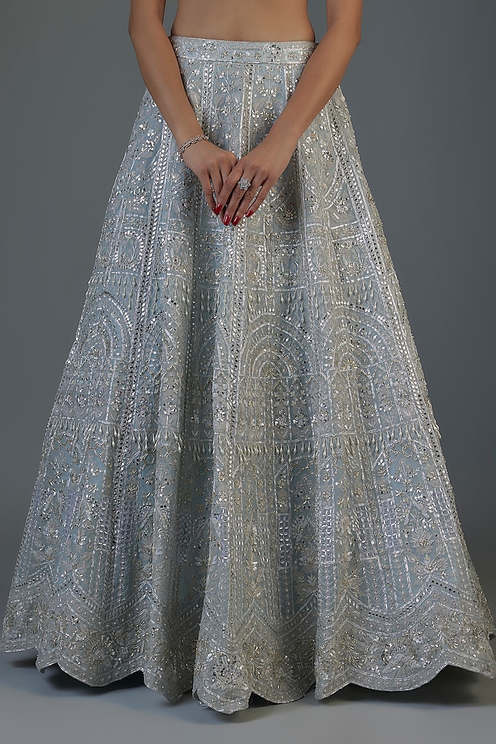Sky Blue Organza Embroidered Bridal Lehenga Set by Aneesh Agarwaal at Pernia's Pop Up Shop