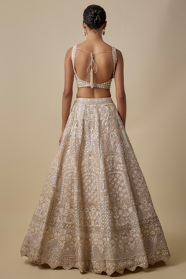 Beige-Cream Organza Bridal Lehenga Set by Aneesh Agarwaal at Pernia's Pop Up Shop