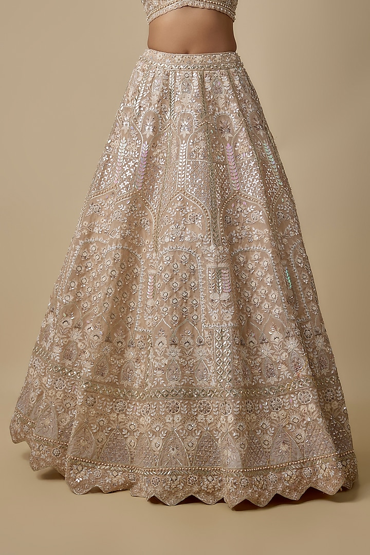 Beige-Cream Organza Bridal Lehenga Set by Aneesh Agarwaal at Pernia's Pop Up Shop