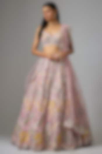 Old Rose Silk Embroidered Bridal Lehenga Set by Aneesh Agarwaal at Pernia's Pop Up Shop