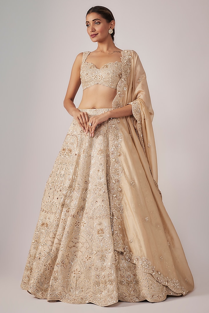 Bronze Organza Bridal Lehenga Set by Aneesh Agarwaal at Pernia's Pop Up Shop