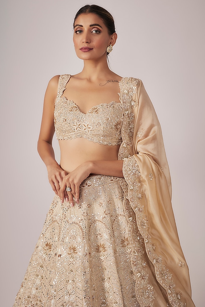 Bronze Organza Bridal Lehenga Set by Aneesh Agarwaal at Pernia's Pop Up Shop