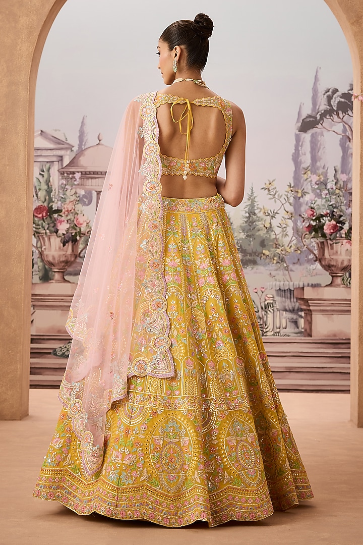 Yellow Silk Organza Resham Embellished Bridal Lehenga Set by Aneesh Agarwaal at Pernia's Pop Up Shop