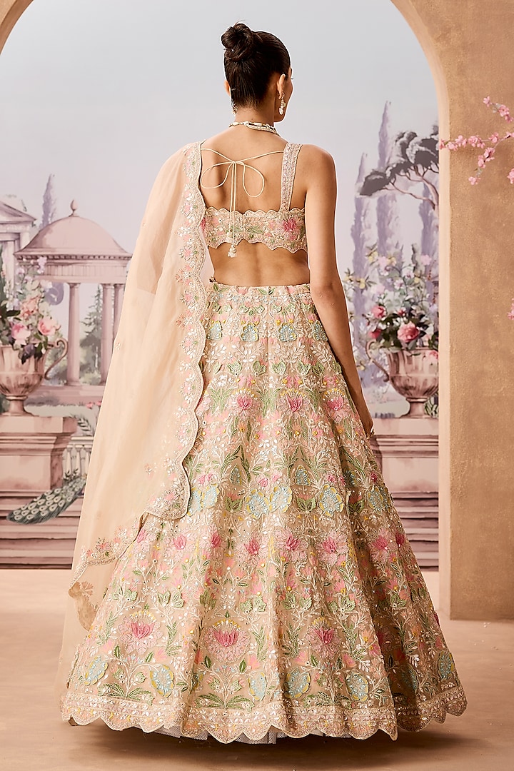 Ivory Silk Organza Sequins & Badla Embroidered Bridal Lehenga Set by Aneesh Agarwaal at Pernia's Pop Up Shop