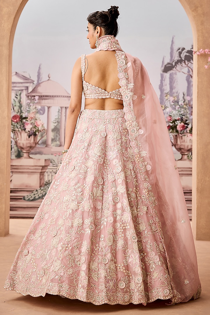 Soft Lilac Silk Organza 3D Floral Embroidered Bridal Lehenga Set by Aneesh Agarwaal at Pernia's Pop Up Shop