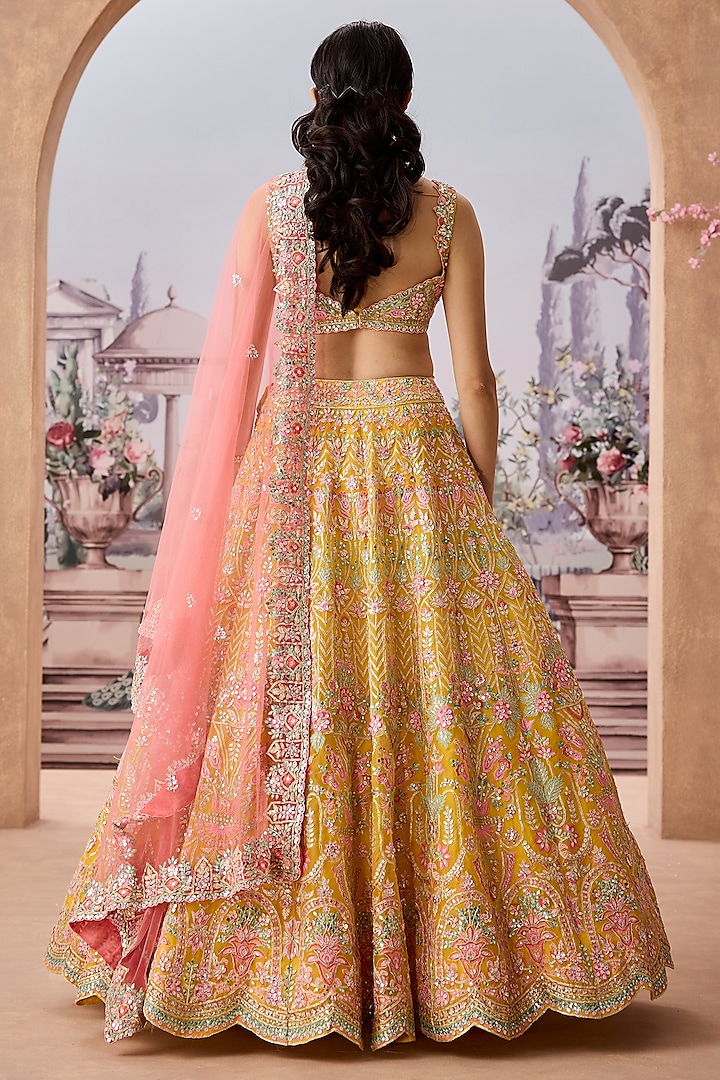 Yellow Silk Organza Resham Embroidered Bridal Lehenga Set by Aneesh Agarwaal at Pernia's Pop Up Shop