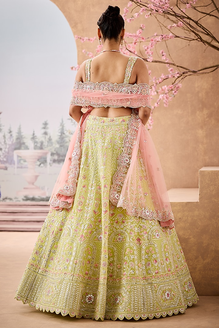 Lime Green Silk Organza Sequins Embroidered Bridal Lehenga Set by Aneesh Agarwaal at Pernia's Pop Up Shop