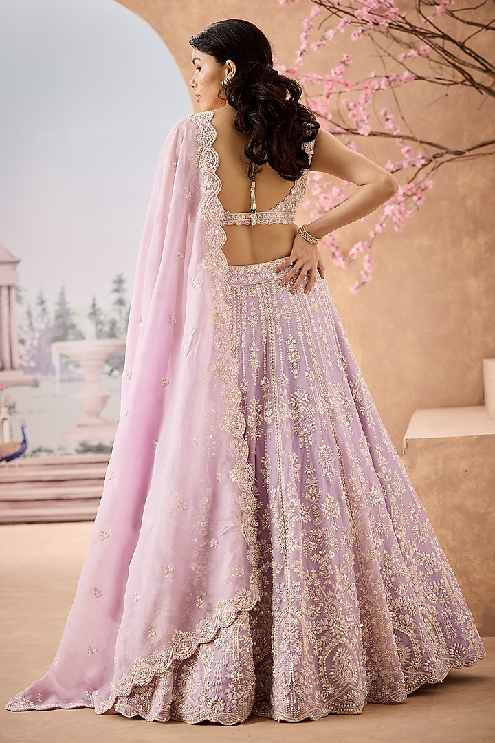 Lavender Silk Organza Beads Hand Embroidered Bridal Lehenga Set by Aneesh Agarwaal at Pernia's Pop Up Shop