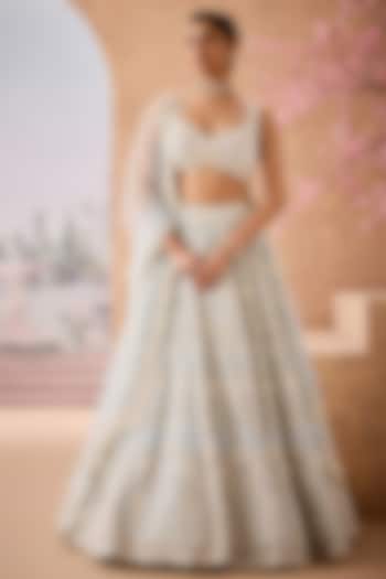 Sky Blue Silk Organza Sequins Embroidered Bridal Lehenga Set by Aneesh Agarwaal at Pernia's Pop Up Shop