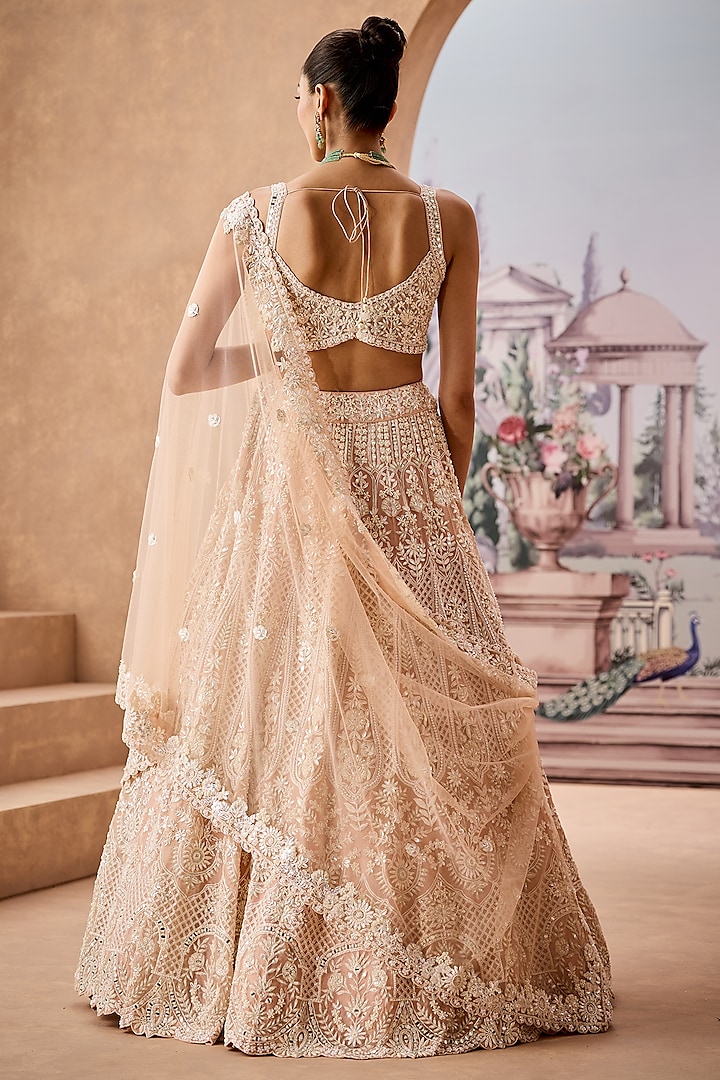 Nude Silk Organza Sequins Embroidered Bridal Lehenga Set by Aneesh Agarwaal at Pernia's Pop Up Shop