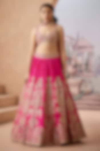Fuchsia Italian Silk Gota-Patti Embroidered Bridal Lehenga Set by Aneesh Agarwaal at Pernia's Pop Up Shop