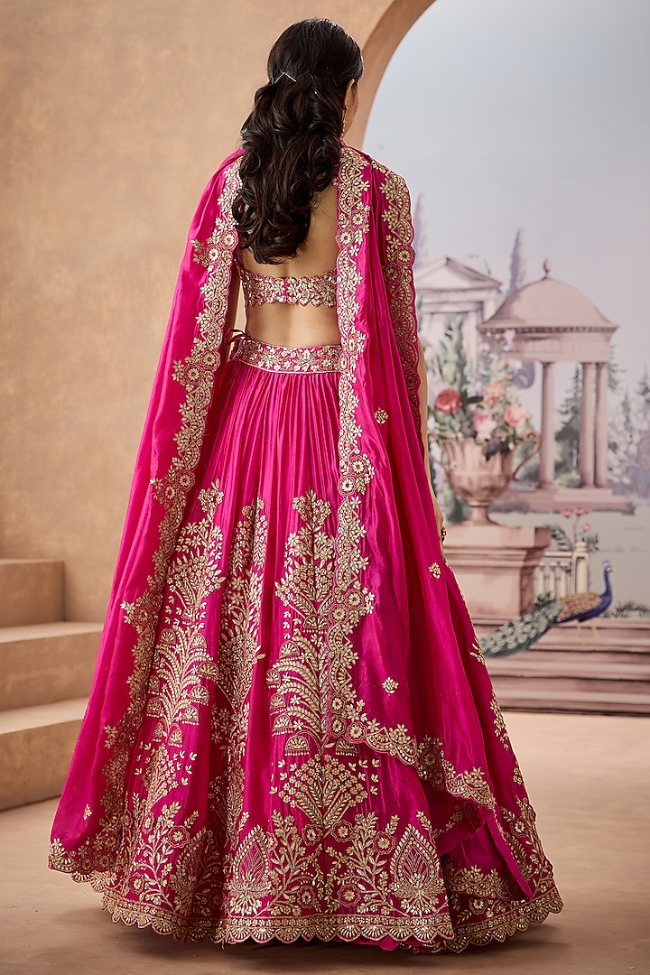 Fuchsia Italian Silk Gota-Patti Embroidered Bridal Lehenga Set by Aneesh Agarwaal at Pernia's Pop Up Shop