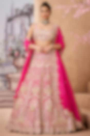 Fuchsia Italian Silk Gota Patti Embroidered Bridal Lehenga Set by Aneesh Agarwaal at Pernia's Pop Up Shop