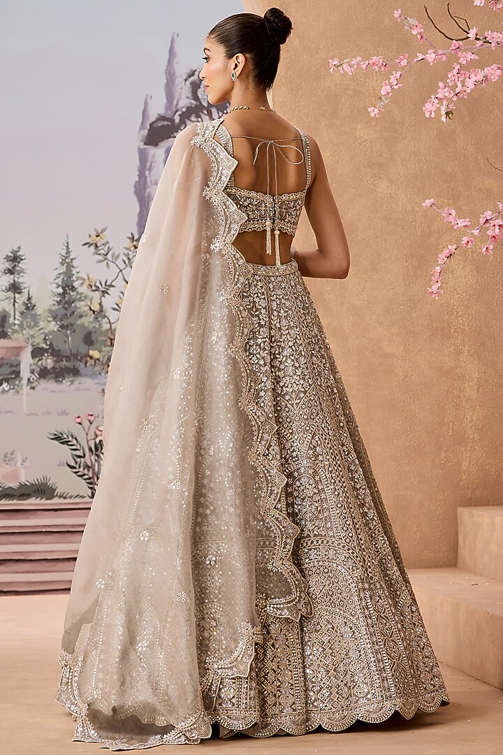 Grey Silk Organza Sequins & Abla Embroidered Bridal Lehenga Set by Aneesh Agarwaal at Pernia's Pop Up Shop