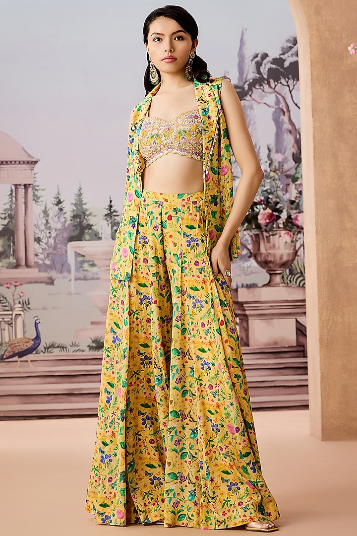 Yellow Crepe Sharara Set by Aneesh Agarwaal PRET at Pernia's Pop Up Shop