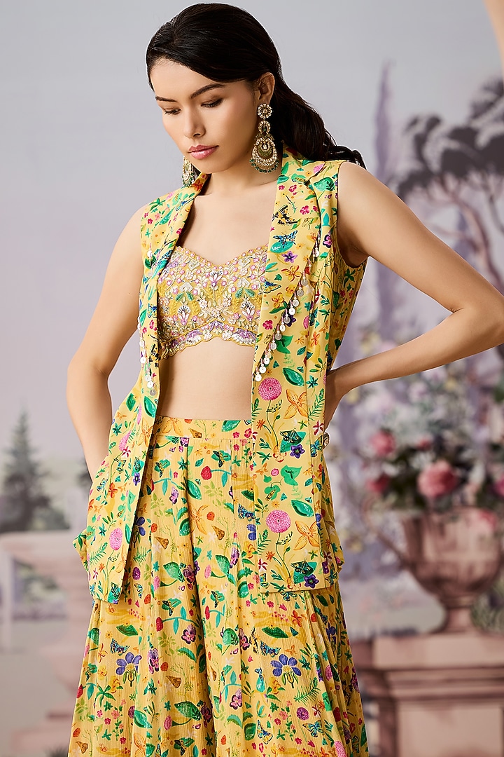 Yellow Crepe Wedding Sharara Set by Aneesh Agarwaal PRET at Pernia's Pop Up Shop