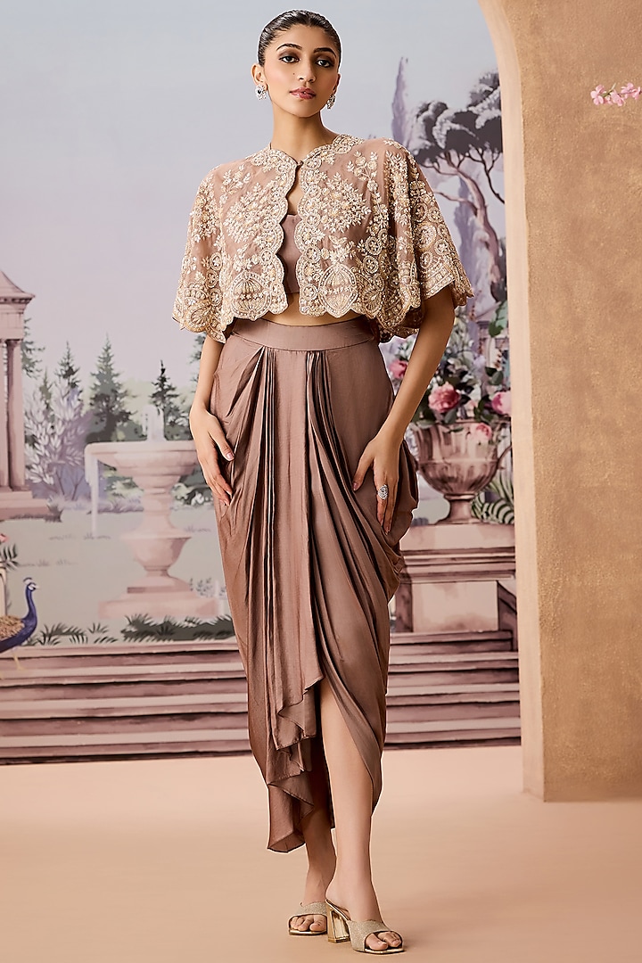 Golden Satin Dhoti Skirt Set by Aneesh Agarwaal at Pernia's Pop Up Shop