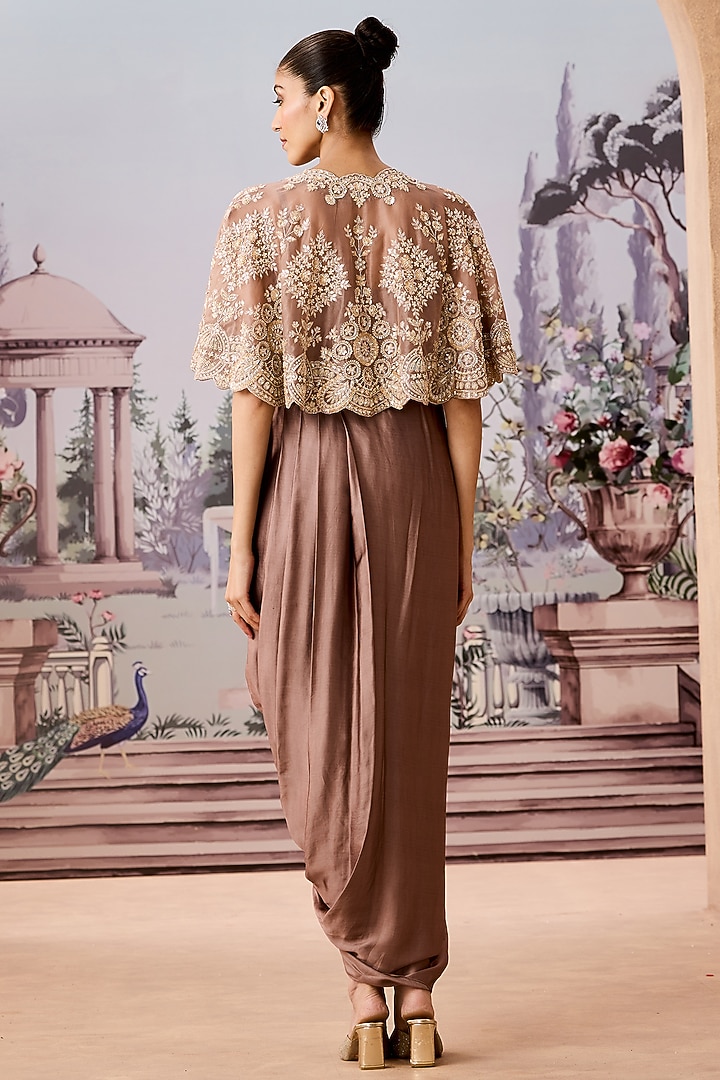 Golden Satin Dhoti Skirt Set by Aneesh Agarwaal PRET at Pernia's Pop Up Shop