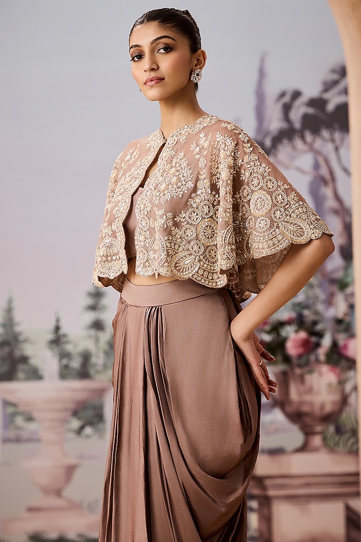 Golden Satin Dhoti Skirt Set by Aneesh Agarwaal PRET at Pernia's Pop Up Shop