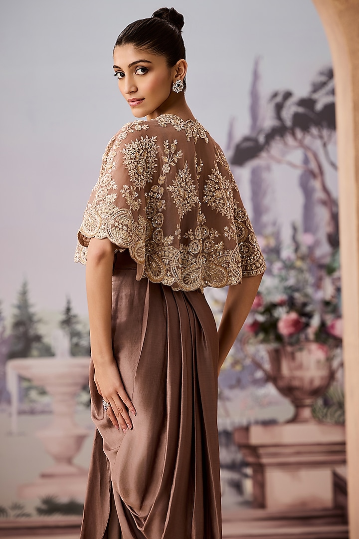 Golden Satin Dhoti Skirt Set by Aneesh Agarwaal PRET at Pernia's Pop Up Shop