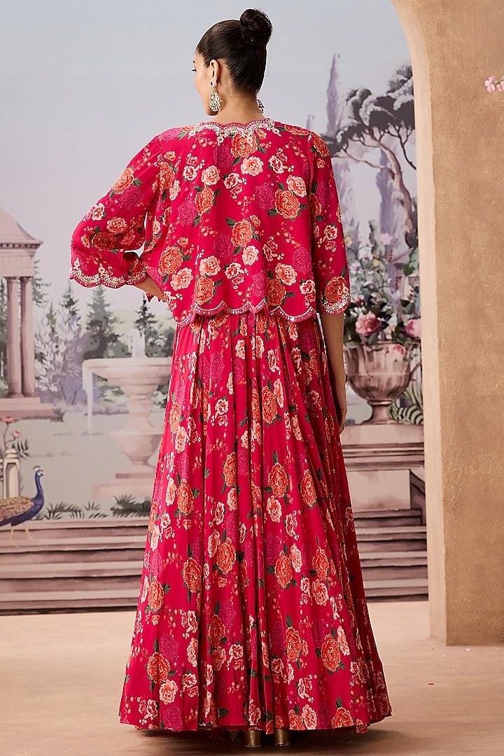 Rani Pink Crepe Printed Skirt Set by Aneesh Agarwaal PRET at Pernia's Pop Up Shop