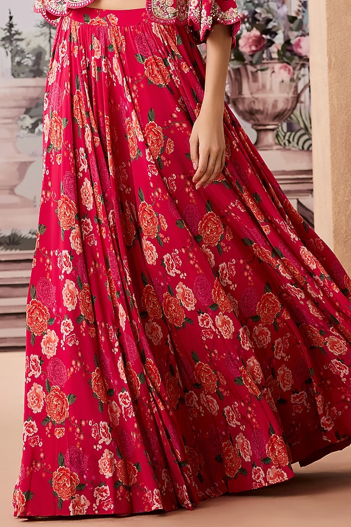 Rani Pink Crepe Printed Skirt Set by Aneesh Agarwaal PRET at Pernia's Pop Up Shop