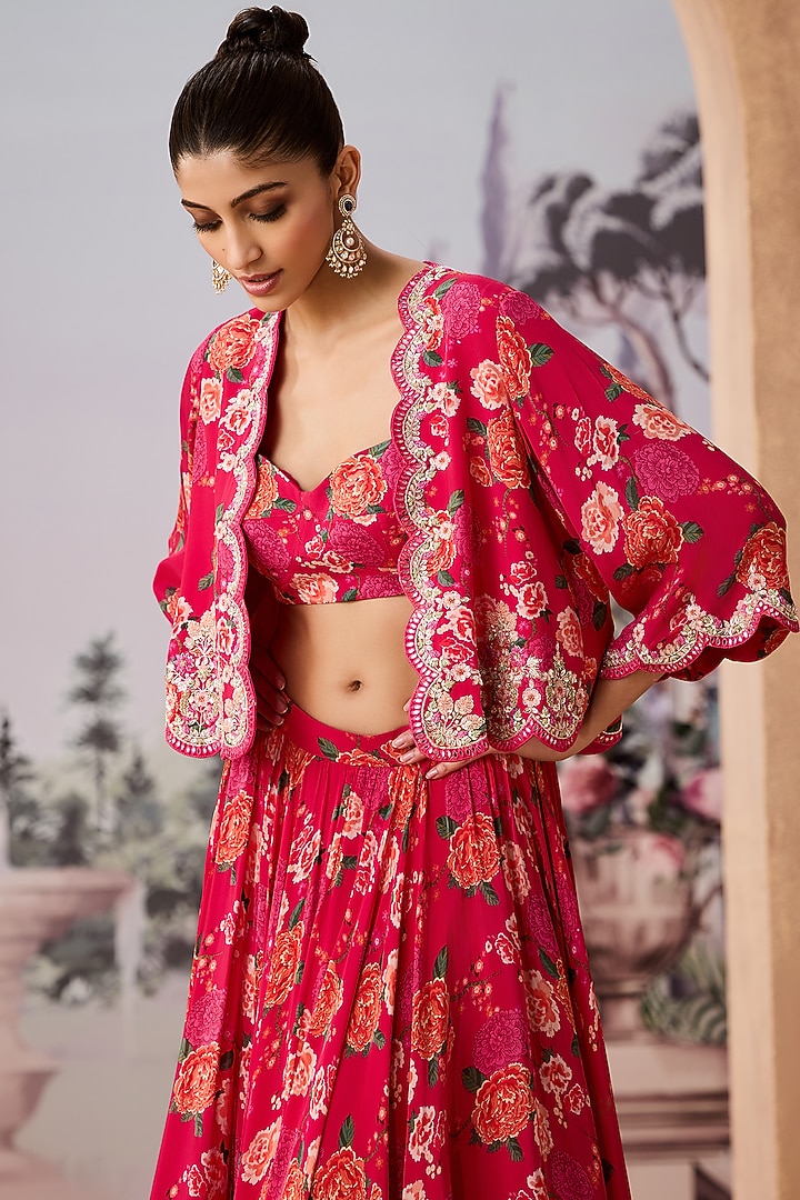 Rani Pink Crepe Printed Skirt Set by Aneesh Agarwaal PRET at Pernia's Pop Up Shop