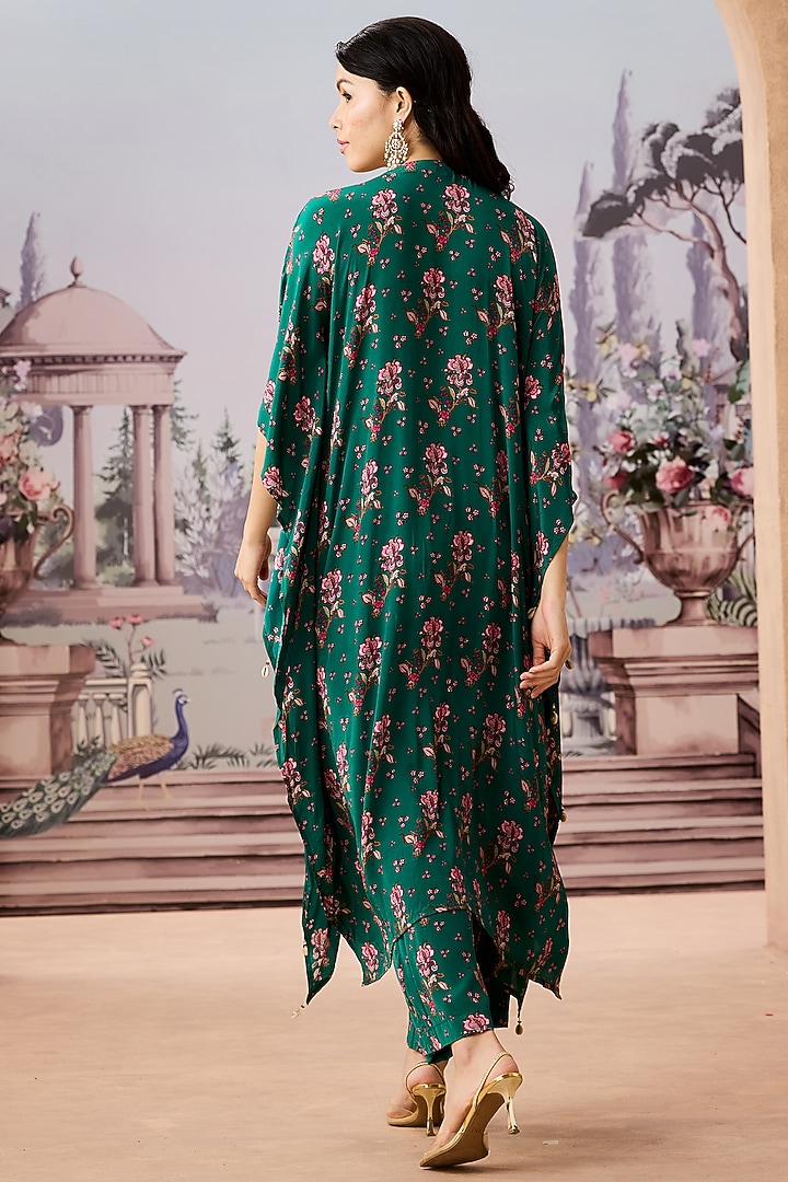 Green Crepe Silk Hand Embroidered Kaftan Set by Aneesh Agarwaal PRET at Pernia's Pop Up Shop